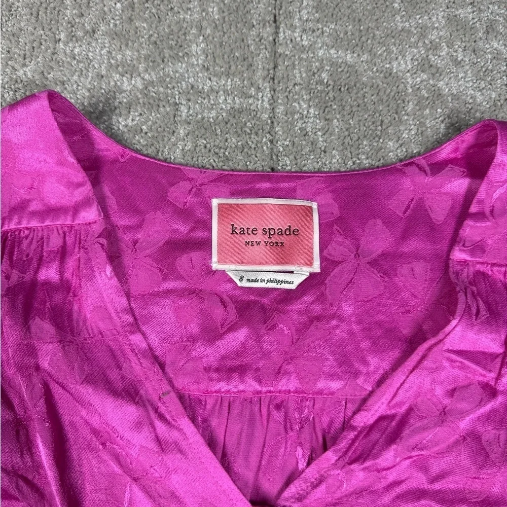 Kate Spade Jewel Button Jacquard A Line Pink Bow Long Sleeve Dress Size 8